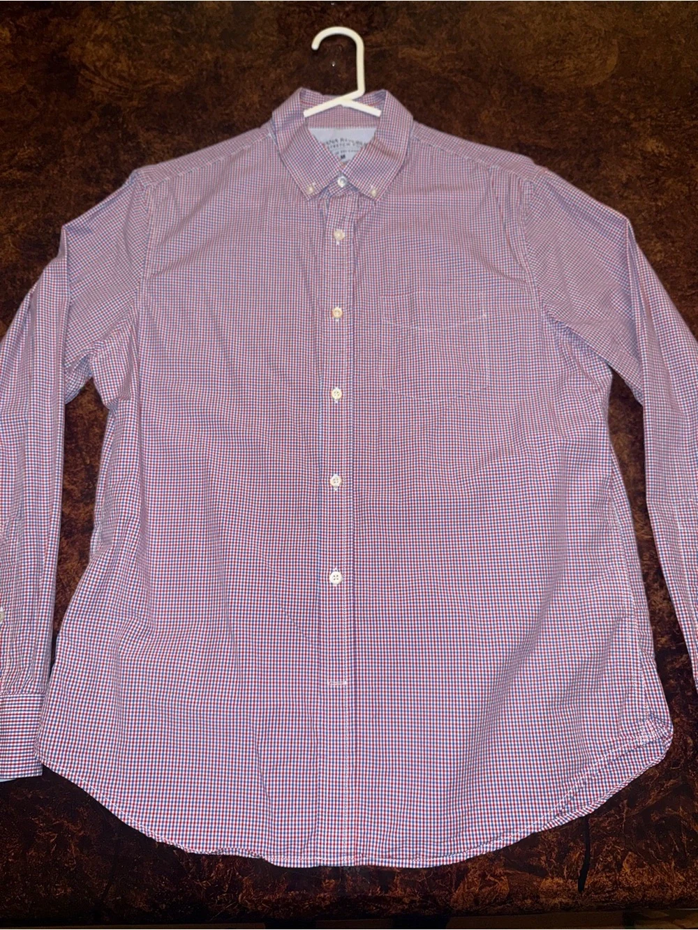 Banana Republic Men's Red and Blue Check Button-Down Shirt